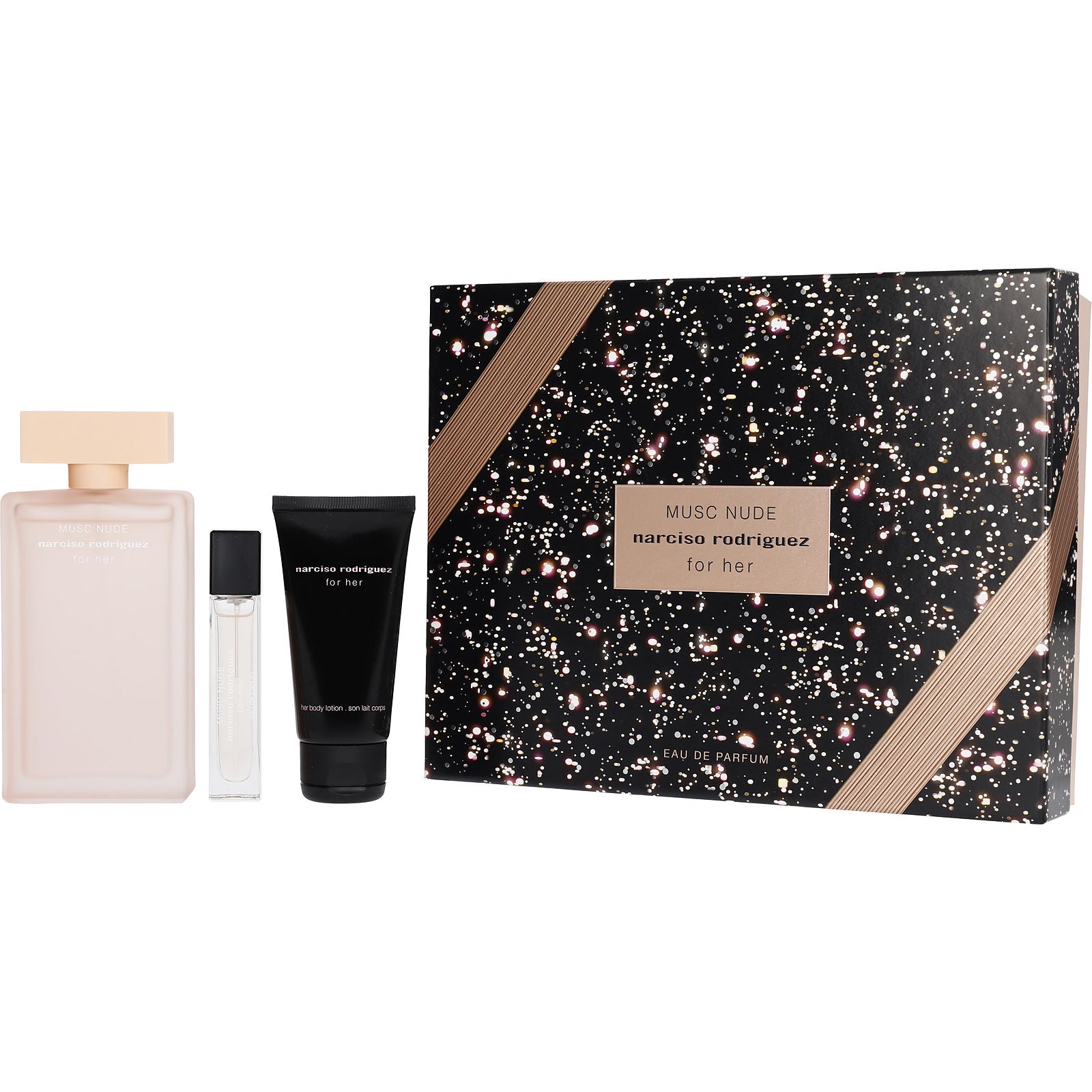 Narciso Rodriguez Musc Nude Eau de Parfum (W) / 3 Pc SP 3.3 oz; BL 1.7 oz; SP 0.33 oz